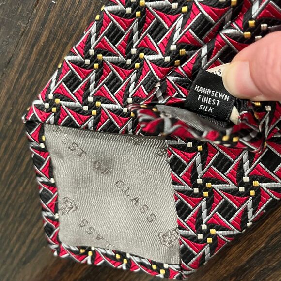 ROBERT TALBOTT Best of Class Silk Neck Tie Pink Black Yellow Geometric Bright - Picture 4 of 7